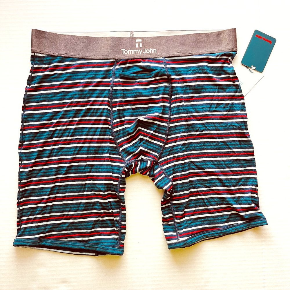 Tommy John Second Skin Boxer Brief in Horizontal Stripes in 6" or 9" Inseam - XL